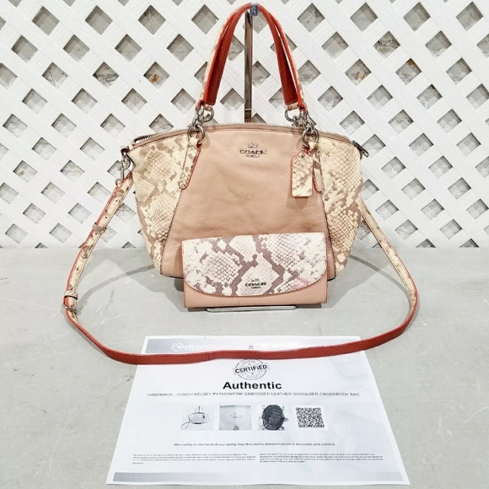 Coach Kelsey Python/Pink Embossed Leather Shoulder Crossbody Bag w/Wallet